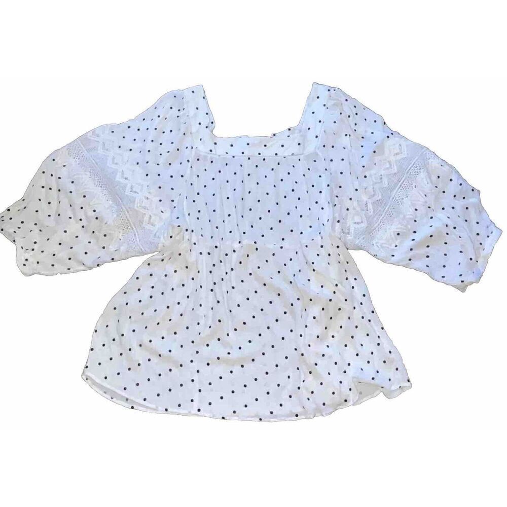 Romans Women’s Blouse Size 32W Polka Dot Embroidery Square Neck
